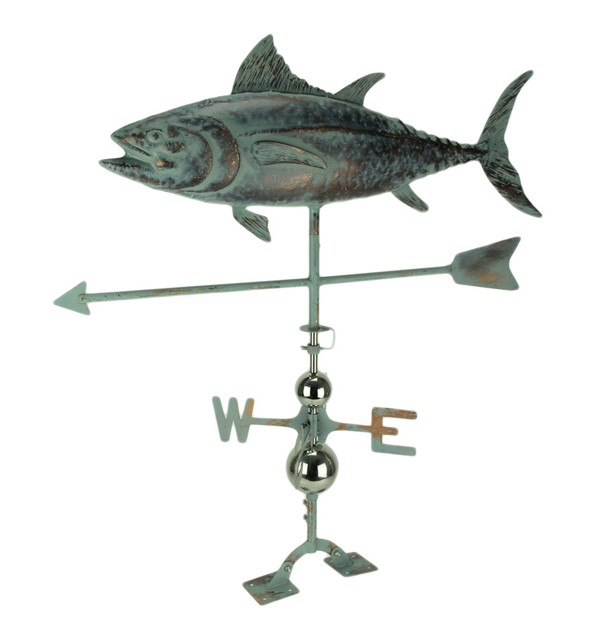Verdigris Patina Metal Tuna Fish Weather Vane with Roof Mount